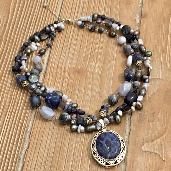 Sterling Silver Beautiful!!! 925 Blue Sodalite Agate Keshi Pearls - Picture 8 of 14